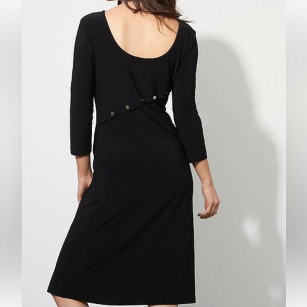 Joseph Ribkoff Black Long Sleeve Dress with Asymmetrical Round Stud Detail - Picture 2 of 9